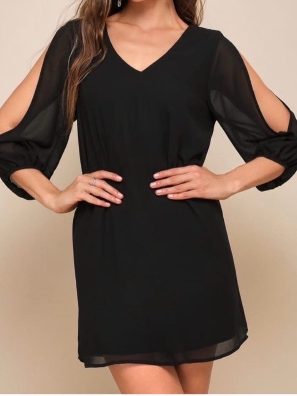 Lulu's Black V-Neck Cold-Shoulder Chiffon Midi Dress